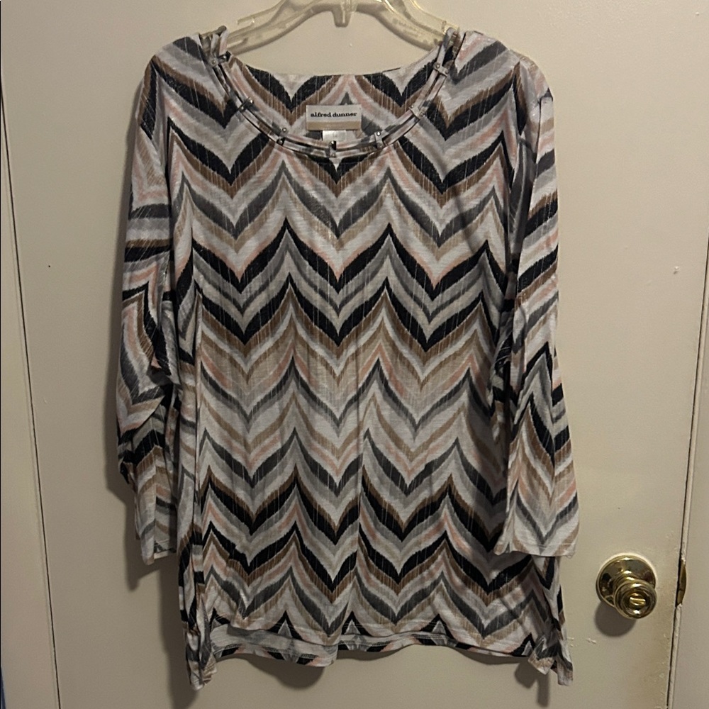 Alfred Dunner 2X Multicolor 3/4 Sleeve Blouse